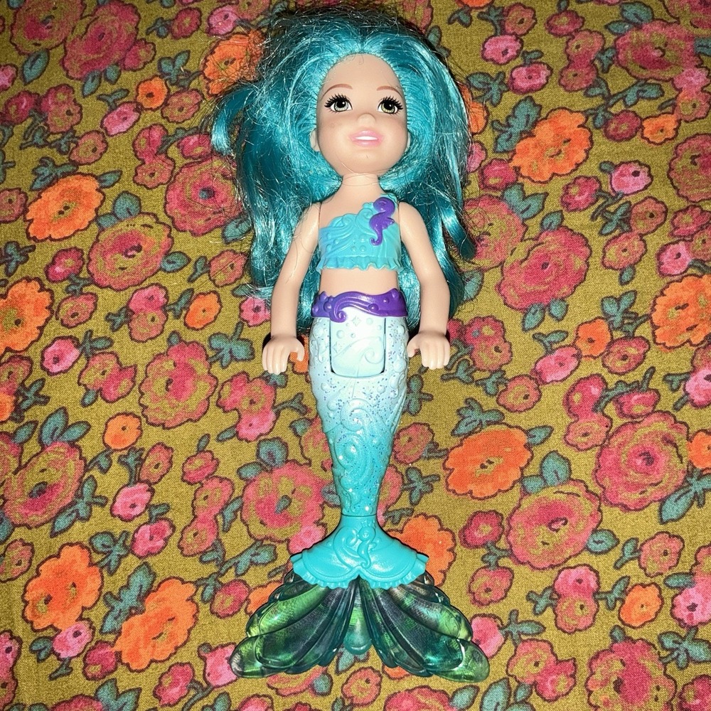 Barbie Dreamtopia Chelsea Kelly Mermaid Doll 6.5" Blue Hair Purple Fin Tail